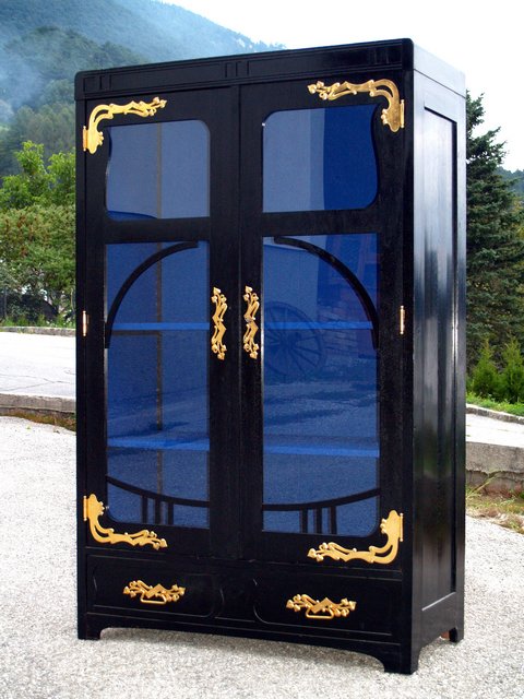 Jugendstil Vitrine Möbel Antiquität Schrank antik schwarz