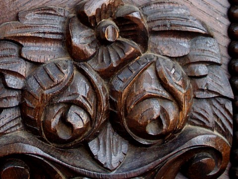 Schreibtisch antik restauriert massivholz Herrenzimmer Möbel Antiquität beschnitzt Rosen