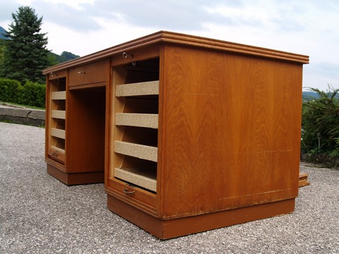 Schreibtisch antik restauriert massivholz Herrenzimmer Möbel Antiquität beschnitzt Rolladen Vintage Midcentury Industrial