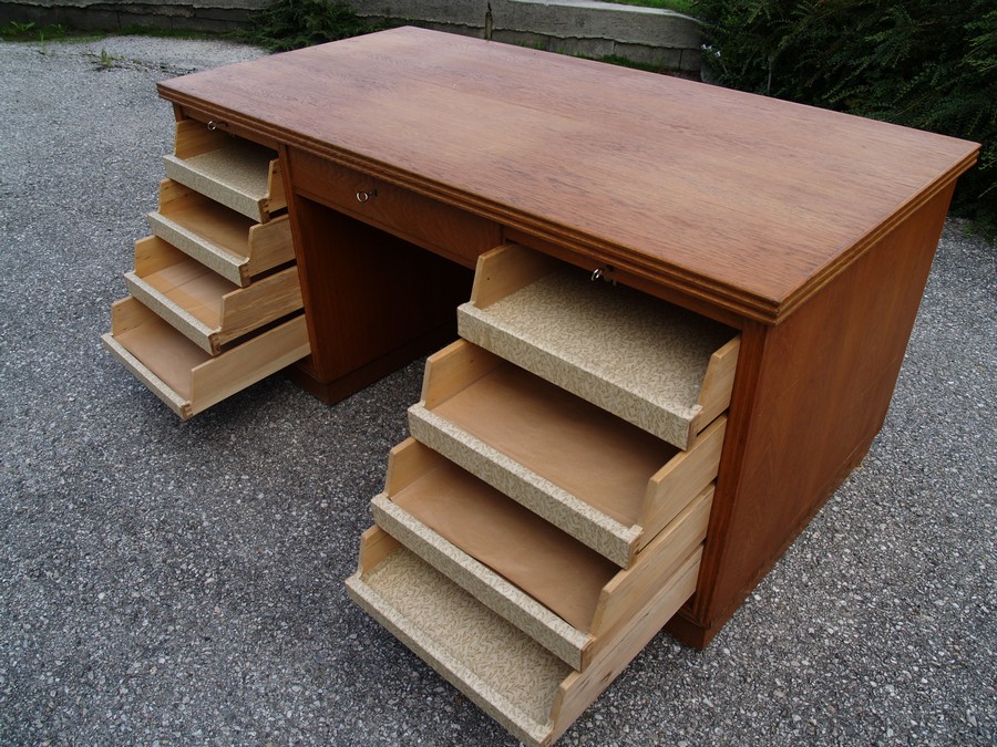 Schreibtisch antik restauriert massivholz Herrenzimmer Möbel Antiquität beschnitzt Rolladen Vintage Midcentury Industrial