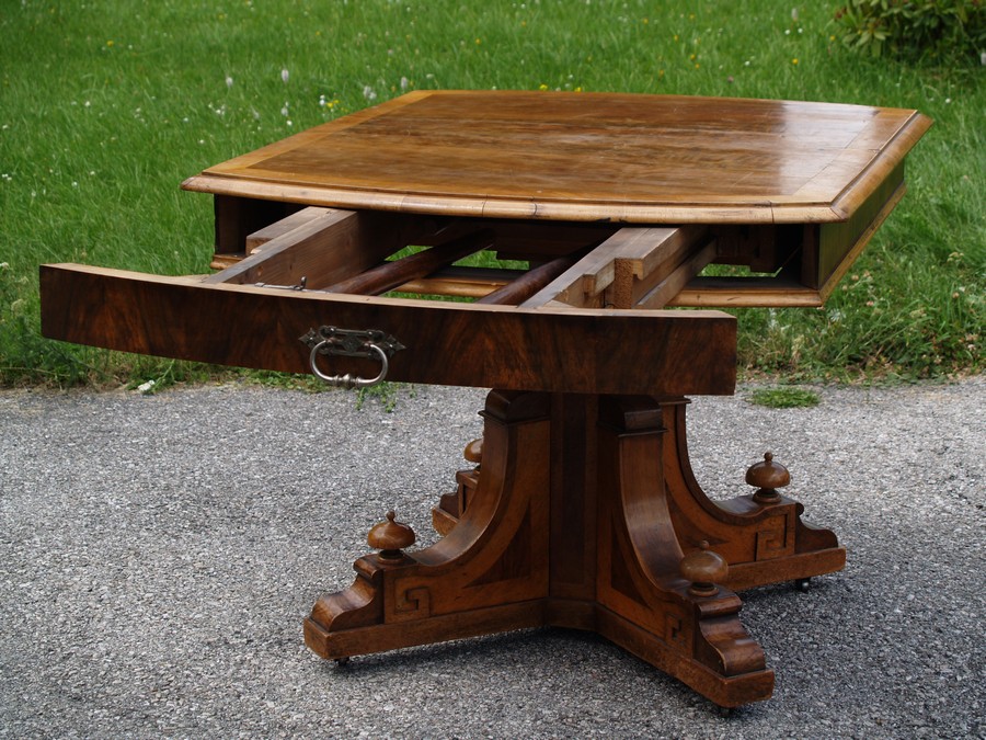 tisch antik historismus ausziehtisch ausziehbar 1880 geschnitzt 1