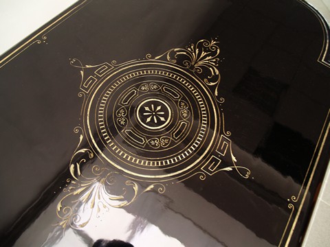 Tisch antik schwarz restauriert Klavierlack Möbel Antiquitäten