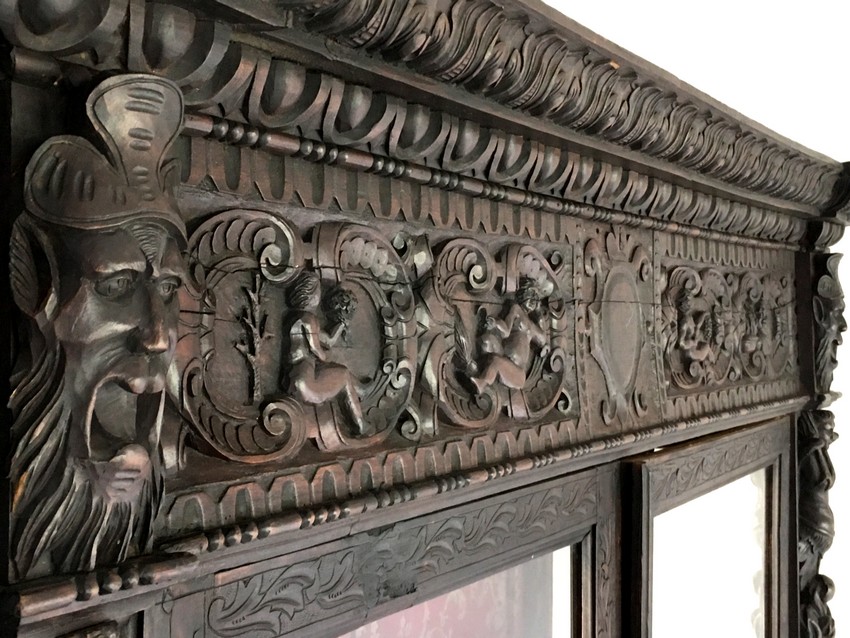 Schrank antik Engel Putten Renaissance Vitrine Bücherschrank Blätter Antiquität Möbel