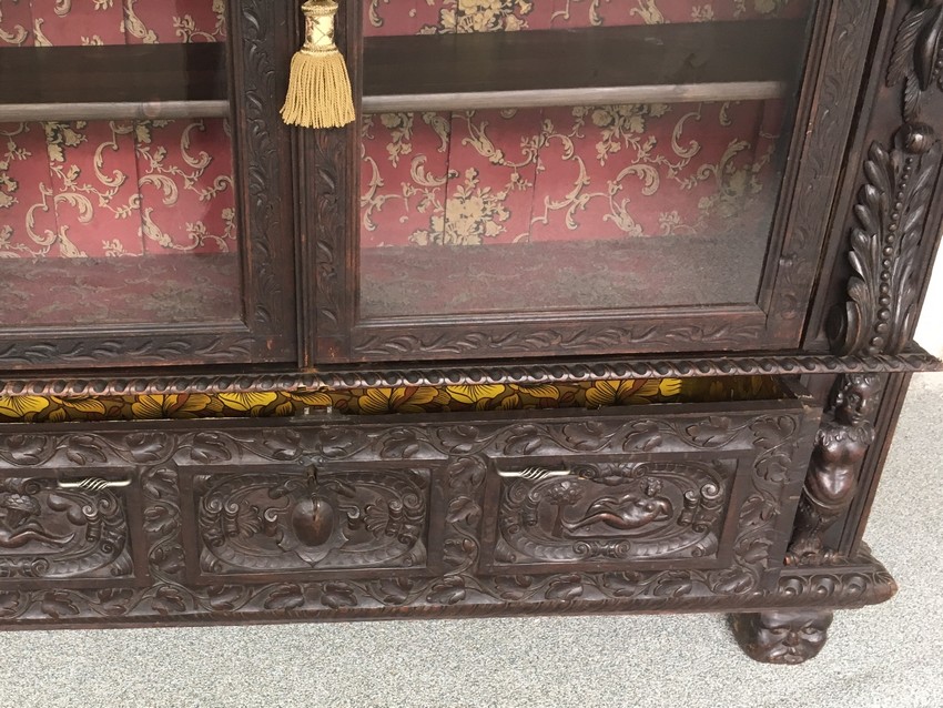 Schrank antik Engel Putten Renaissance Vitrine Bücherschrank Blätter Antiquität Möbel Renaissance