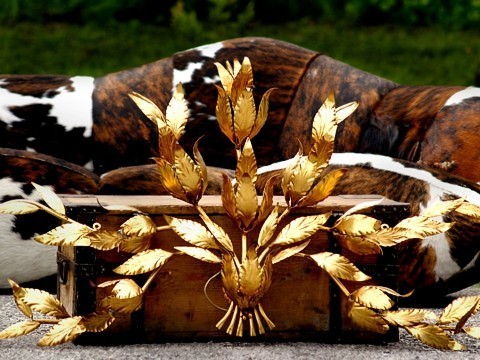 Wandlampe Vintage Blätter Baum golden 1 Hans Kögl Koegl Wandlampe € 99 Film Requisite Midcenturymodern golden Blätter Baum Palme