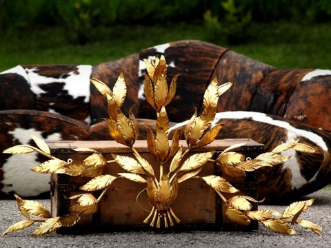 Wandlampe Vintage Blätter Baum golden 3 Hans Kögl Koegl Wandlampe € 99 Film Requisite Midcenturymodern golden Blätter Baum Palme