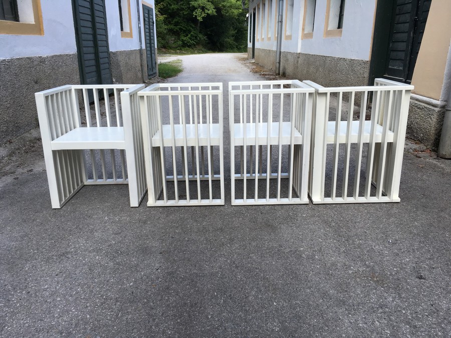 Stuhl Vintage weiß Sessel creme Shabby Chic Sprossen 4