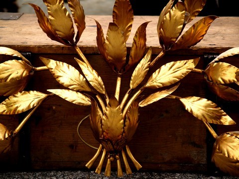 Wandlampe Vintage Blätter Baum golden 5 Hans Kögl Koegl Wandlampe € 99 Film Requisite Midcenturymodern golden Blätter Baum Palme