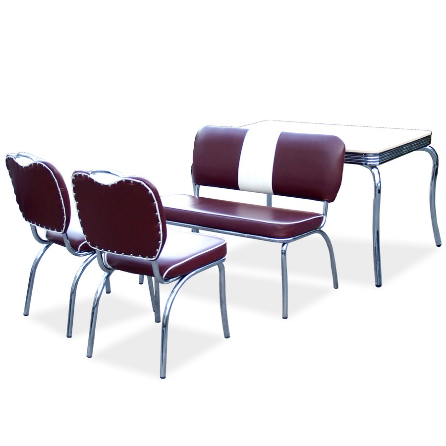 American Diner Speisegruppe Sessel Tisch Bank braun rot REtro Design