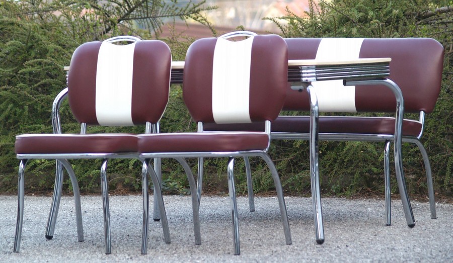 American Diner Speisegruppe Sessel Tisch Bank braun rot REtro Design