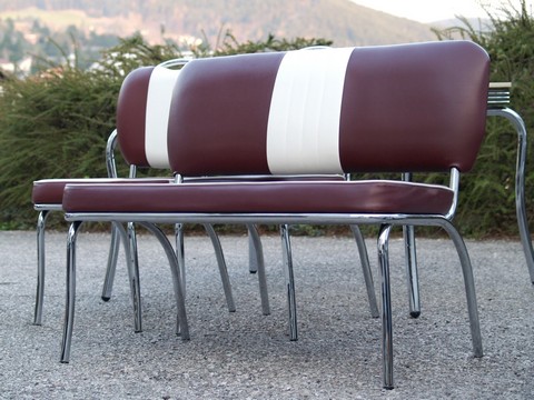 American Diner Speisegruppe Sessel Tisch Bank braun rot REtro Design