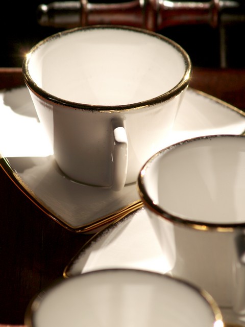 GMUNDNERKERAMIK Platin Stern Kaffeetassen 3 Gmundnerkeramik Stern Gmundner Keramik Platinrand Goldrand weiß creme Geschirr