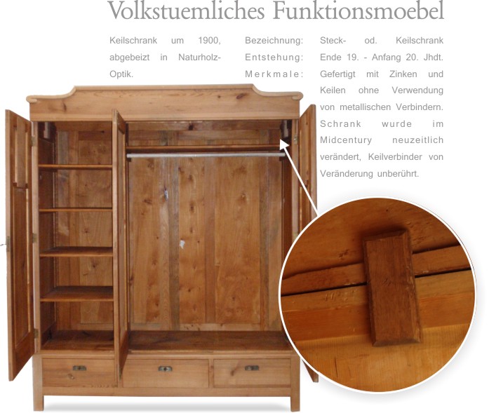 Keilschrank antik Bauernschrank Naturholz massiv Antiquität Möbel kaufen 