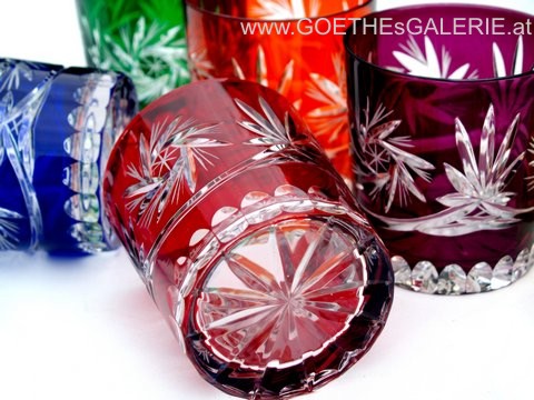 Whisky Wassergläser Bleikristall geschliffen Vintage neuwertig Crystal red Überfang