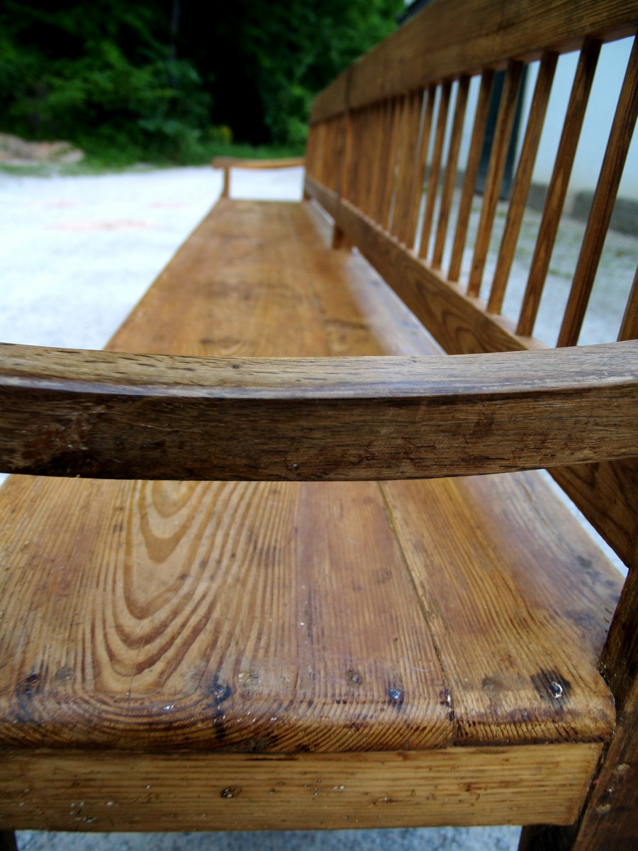 Antike Sitzbank Landhaus restauriert antike Küchenbank Weichholz Requisite Leihmöbel