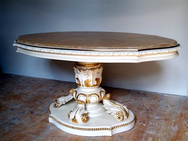 Tisch Barockstil golden weiss marmor 1
