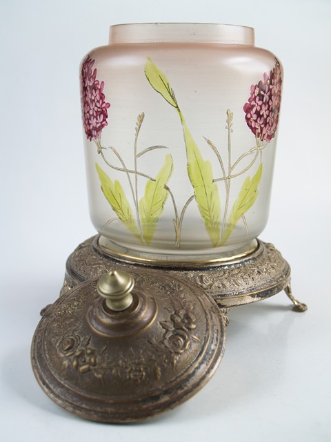 Antike Glasdose Deckel bemalt floral
