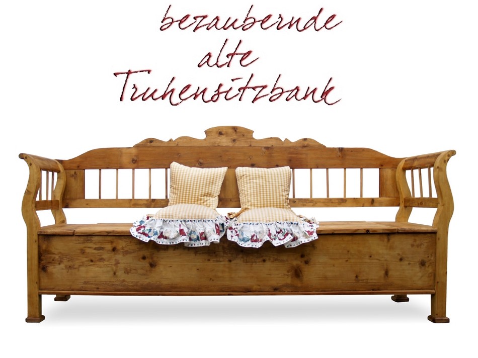 Fotos (c) zeigen: antike Truhenbank Naturholz Truhenbank Shabby Chic antik