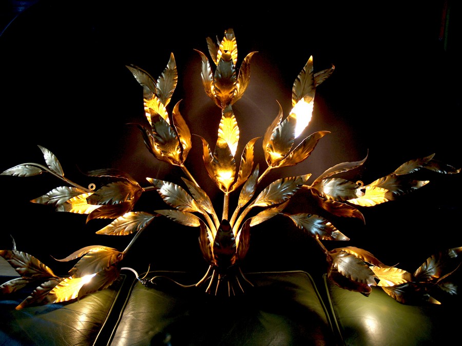 Wandlampe Vintage Blätter Baum golden 11 Hans Kögl Koegl Wandlampe € 99 Film Requisite Midcenturymodern golden Blätter Baum Palme