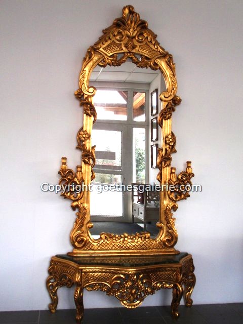 Barockstil Spiegel Konsole geschnitzt grüne Marmorplatte 9 Barock Konsole antik vergoldet golden Spiegel Marmor Garderobe