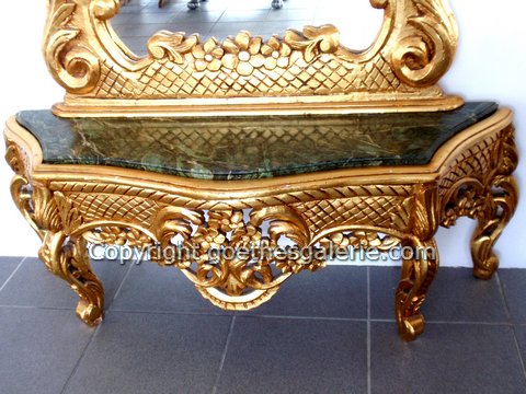 Barockstil Spiegel Konsole geschnitzt grüne Marmorplatte 4 Barock Konsole antik vergoldet golden Spiegel Marmor Garderobe