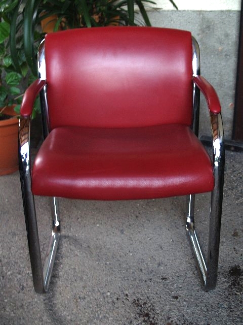 Freischwinger Vintage Chrom rot Leder Designersessel Bauhaus