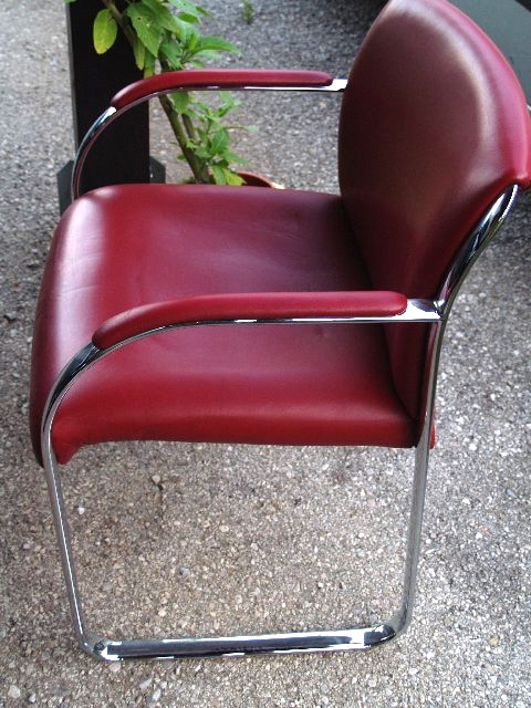 Freischwinger Vintage Chrom rot Leder Designersessel