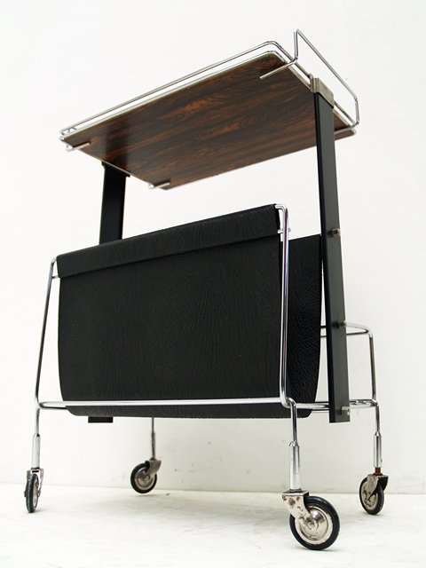 bauhaus Tisch vintage Chrom String Servierwagen antik Leder schwarz