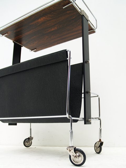 bauhaus Tisch vintage Chrom String Servierwagen antik Leder schwarz