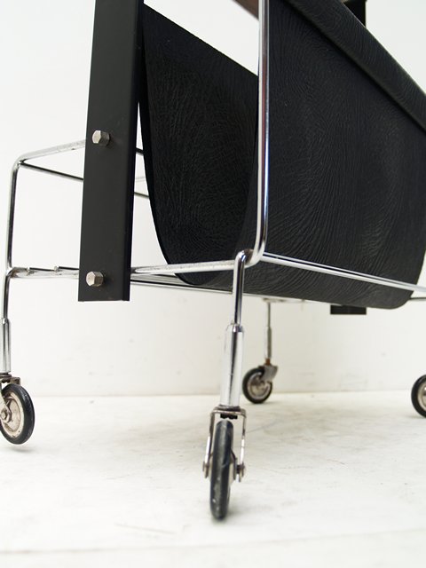 bauhaus Tisch vintage Chrom String Servierwagen antik Leder schwarz