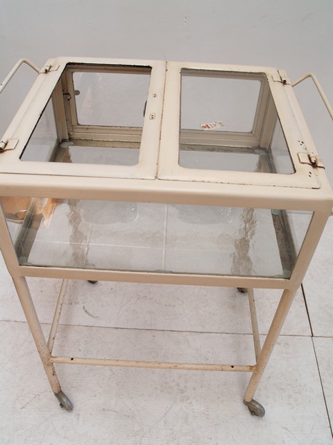 Metallmöbel Vintage antiker Arztschrank Bauhaus creme antik Bauhaus Beistelltisch Vitrinentisch Gewächshaus 20er 30er-Jahre