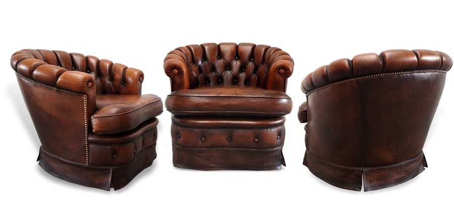 Fotos (c) zeigen: Chesterfield Ledersofa / Ledercouch Zigarrenbraun chesterfield sofa leder clubsessel fauteul braun rot grün antik stuhl