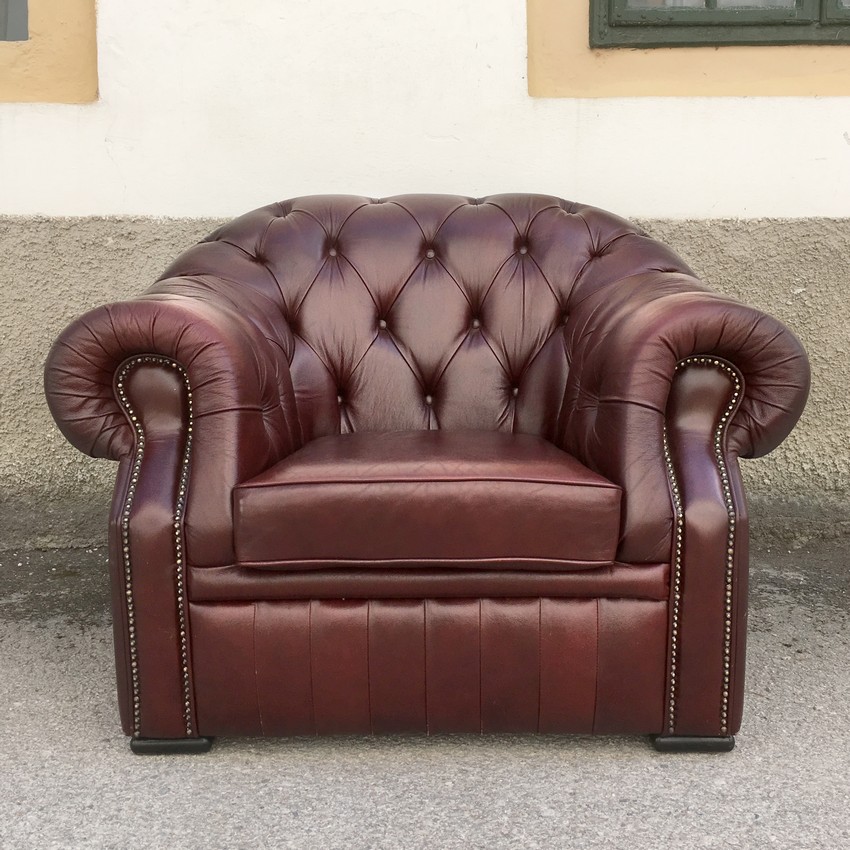Chesterfield Lederstuhl rot-braun Armlehnstuhl Leder Sessel
