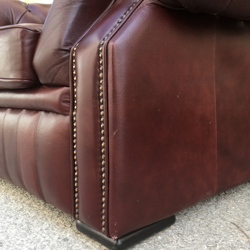 Chesterfield Lederstuhl rot-braun Armlehnstuhl Leder Sessel englisch Knöpfe Knopfheftung