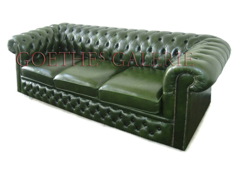 Fotos (c) zeigen: Chesterfield Ledersofa / Clubsofa grün, NEU Import aus England Chesterfield Sofa grün
