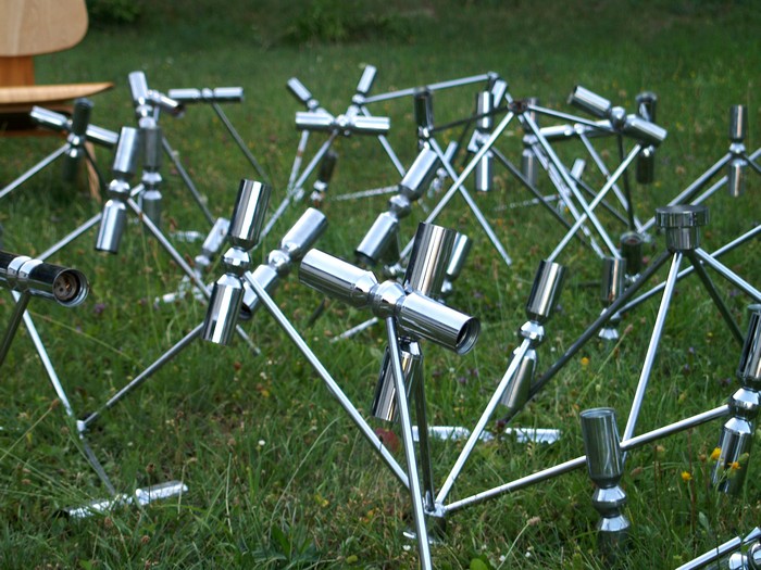 große Deckenlampe Plafoniere 400 x 200 cm Chrom Retro Atomic spaceage