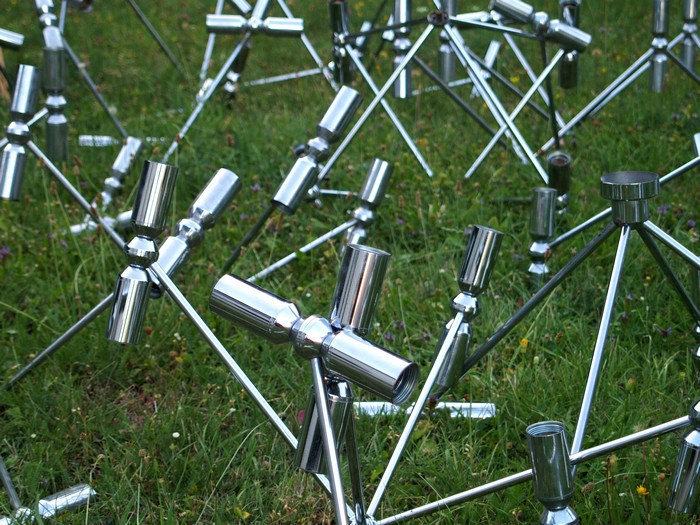 große Deckenlampe Plafoniere 400 x 200 cm Chrom Lampenhimmel Sputnik Design Original up down light