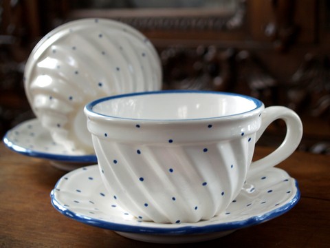 gmundner keramik blau punkte tupferl Guglhupf gebraucht neuwertig kaffee tee shabby chic