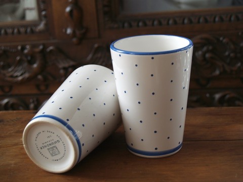 Gmundner Keramik Teller Kaffeetasse neuwertig Becher Kanne blau punkte tupferl