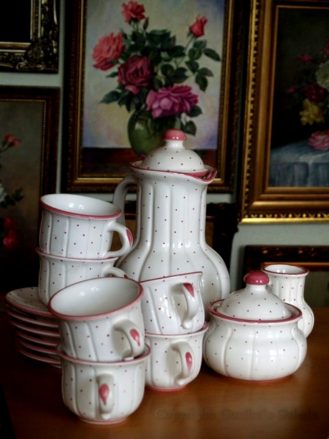 gmundner keramik rosa punkte tupferl gebraucht neuwertig kaffee tee shabby chic