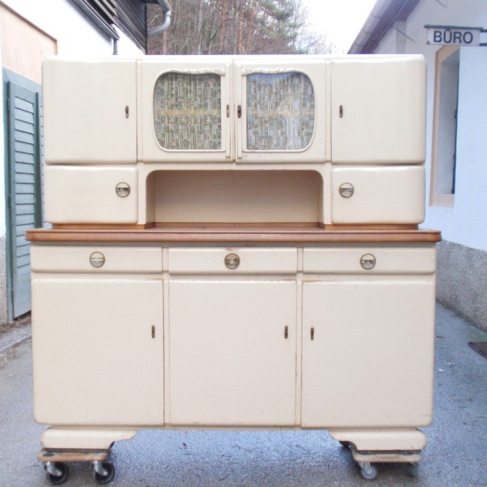 Küchenschrank Vintage weiß antik ArtDeco Kredenz 3 Küchenschrank creme antik Vintage 40er- 50er-jahre Küchenmöbel Midcentury pastell artdeco