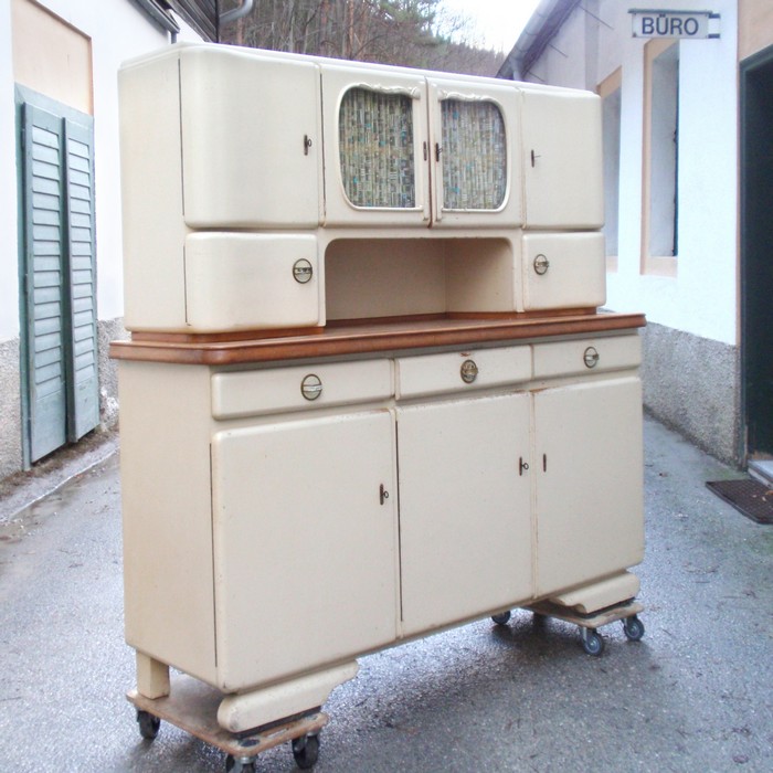Küchenschrank creme antik Vintage 40er- 50er-jahre Küchenmöbel Midcentury pastell artdeco