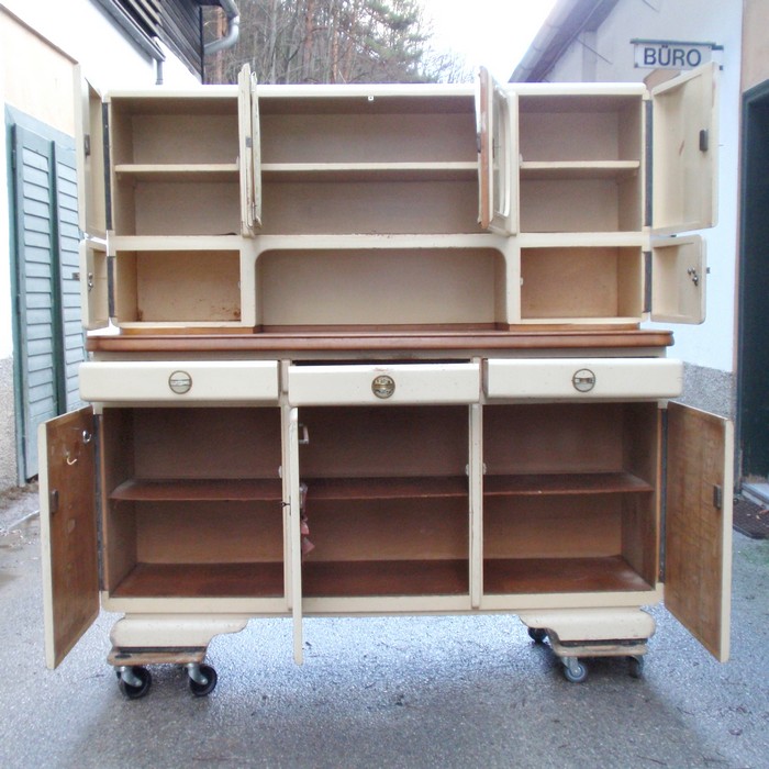 Küchenschrank Vintage weiß antik ArtDeco Kredenz 2 Küchenschrank creme antik Vintage 40er- 50er-jahre Küchenmöbel Midcentury pastell artdeco
