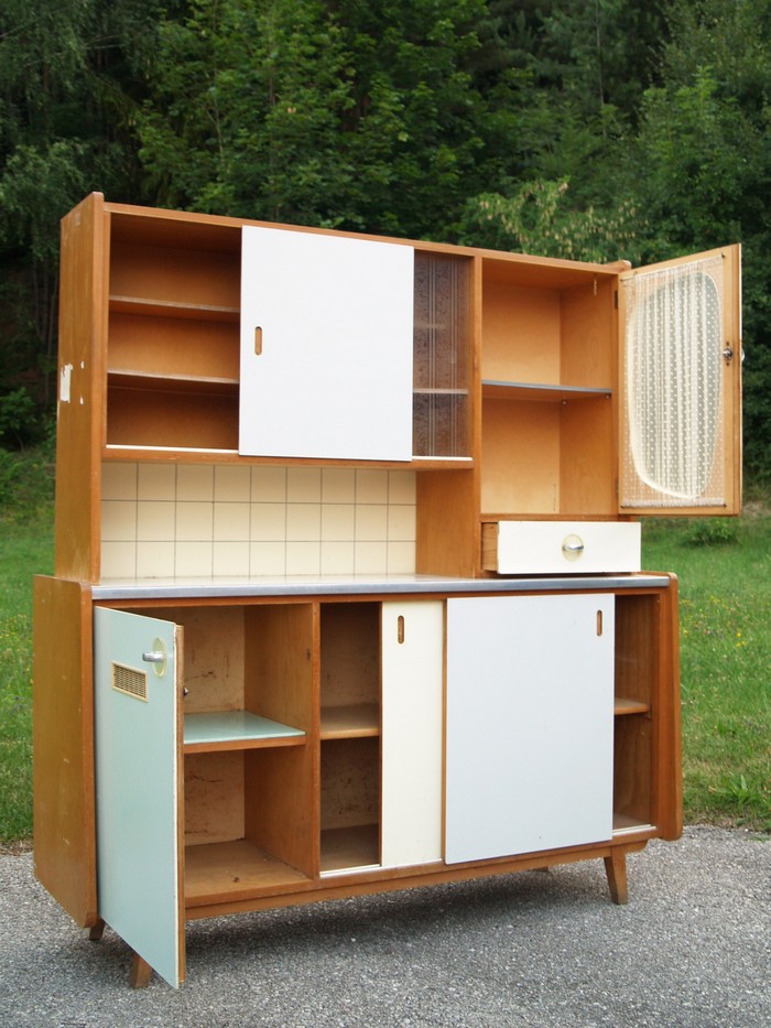 Küchenschrank creme antik Vintage 40er- 50er-jahre Küchenmöbel Midcentury pastell