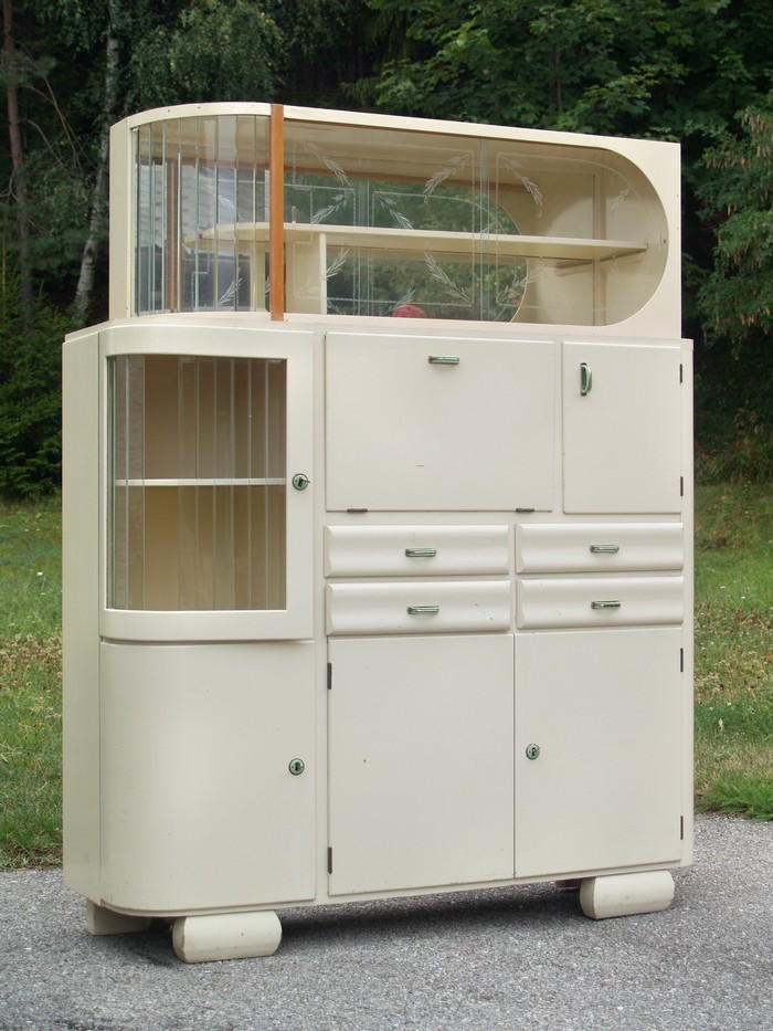 Küchenschrank creme antik Vintage 40er- 50er-jahre Küchenmöbel Midcentury pastell