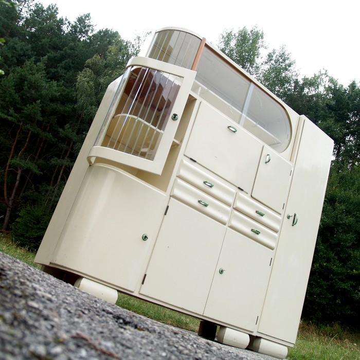Küchenschrank creme antik Vintage 40er- 50er-jahre Küchenmöbel Midcentury pastell artdeco