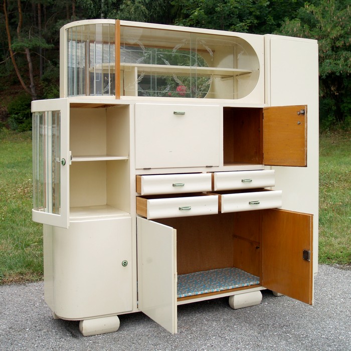 Küchenschrank creme antik Vintage 40er- 50er-jahre Küchenmöbel Midcentury pastell artdeco