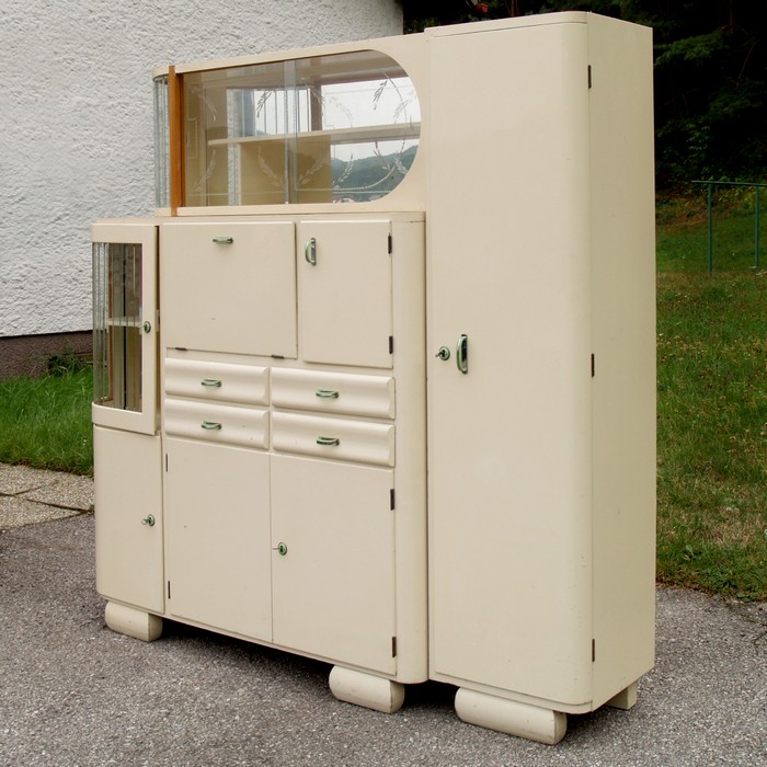 Küchenschrank creme antik Vintage 40er- 50er-jahre Küchenmöbel Midcentury pastell artdeco