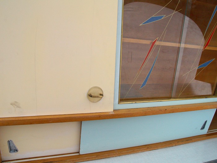 Küchenschrank creme antik Vintage 40er- 50er-jahre Küchenmöbel Midcentury pastell artdeco