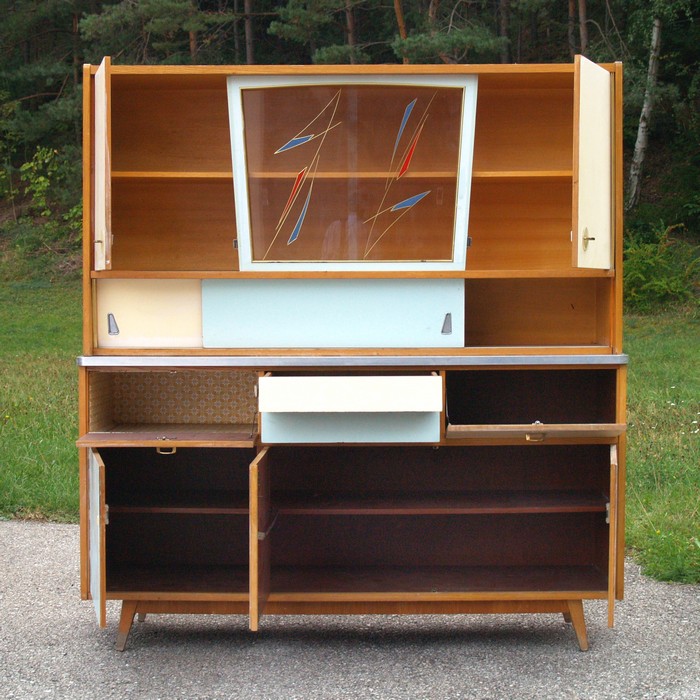 Küchenschrank creme antik Vintage 40er- 50er-jahre Küchenmöbel Midcentury pastell artdeco